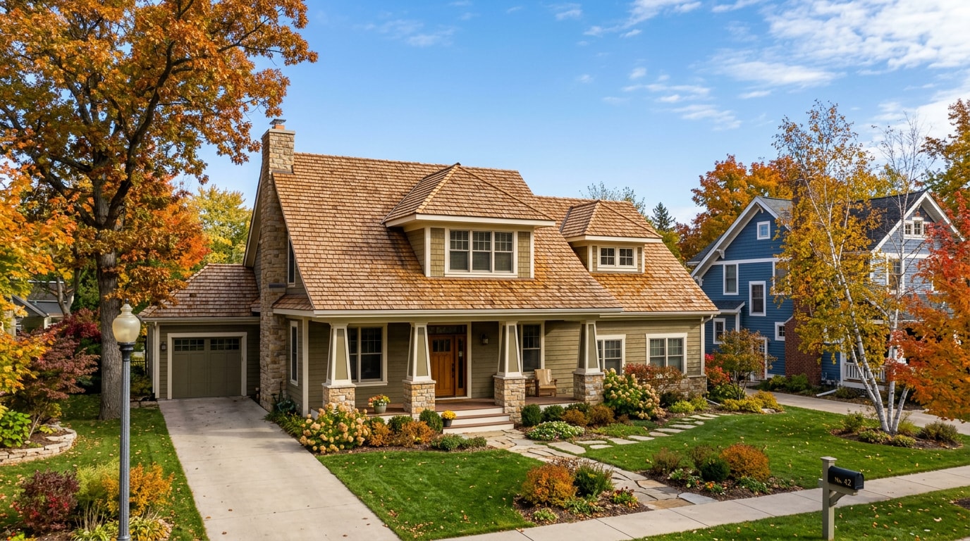 Finished cedar shake roof installation on a home in Omaha, NE