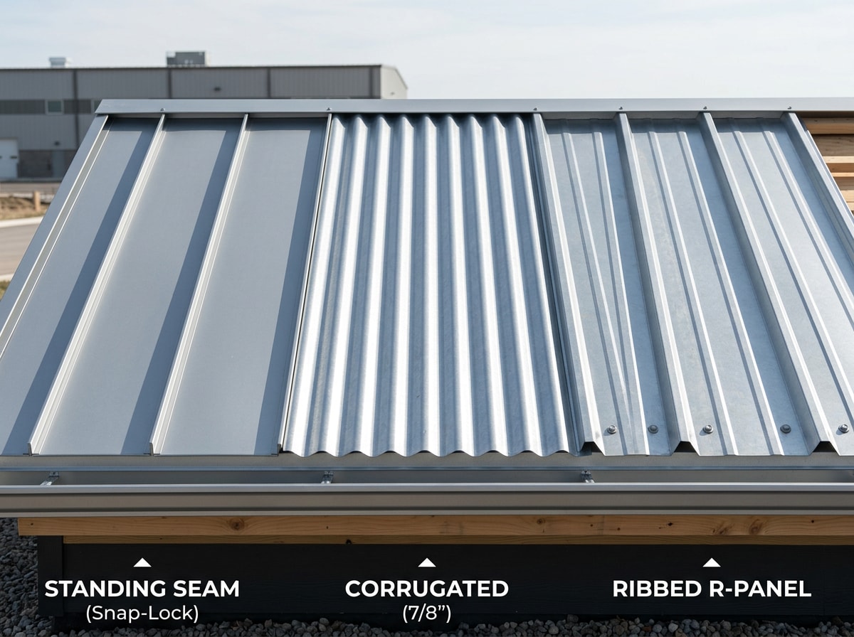 Comparison of standing seam, corrugated, and ribbed galvalume metal roofing panel profiles