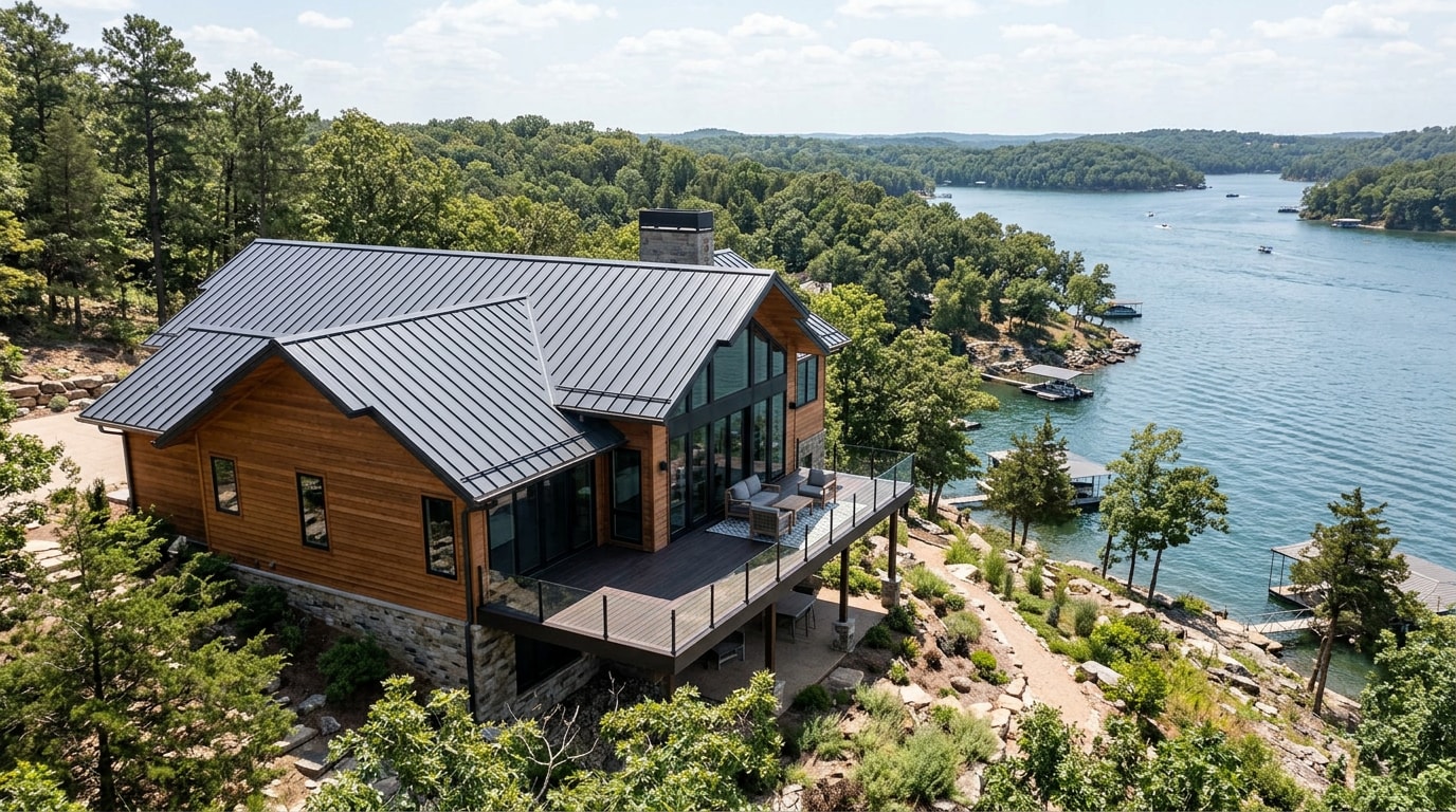Galvalume standing seam metal roof installed on a lake house at Lake of the Ozarks, MO Galvalume standing seam metal roof installed on a lake house at Lake of the Ozarks, MO