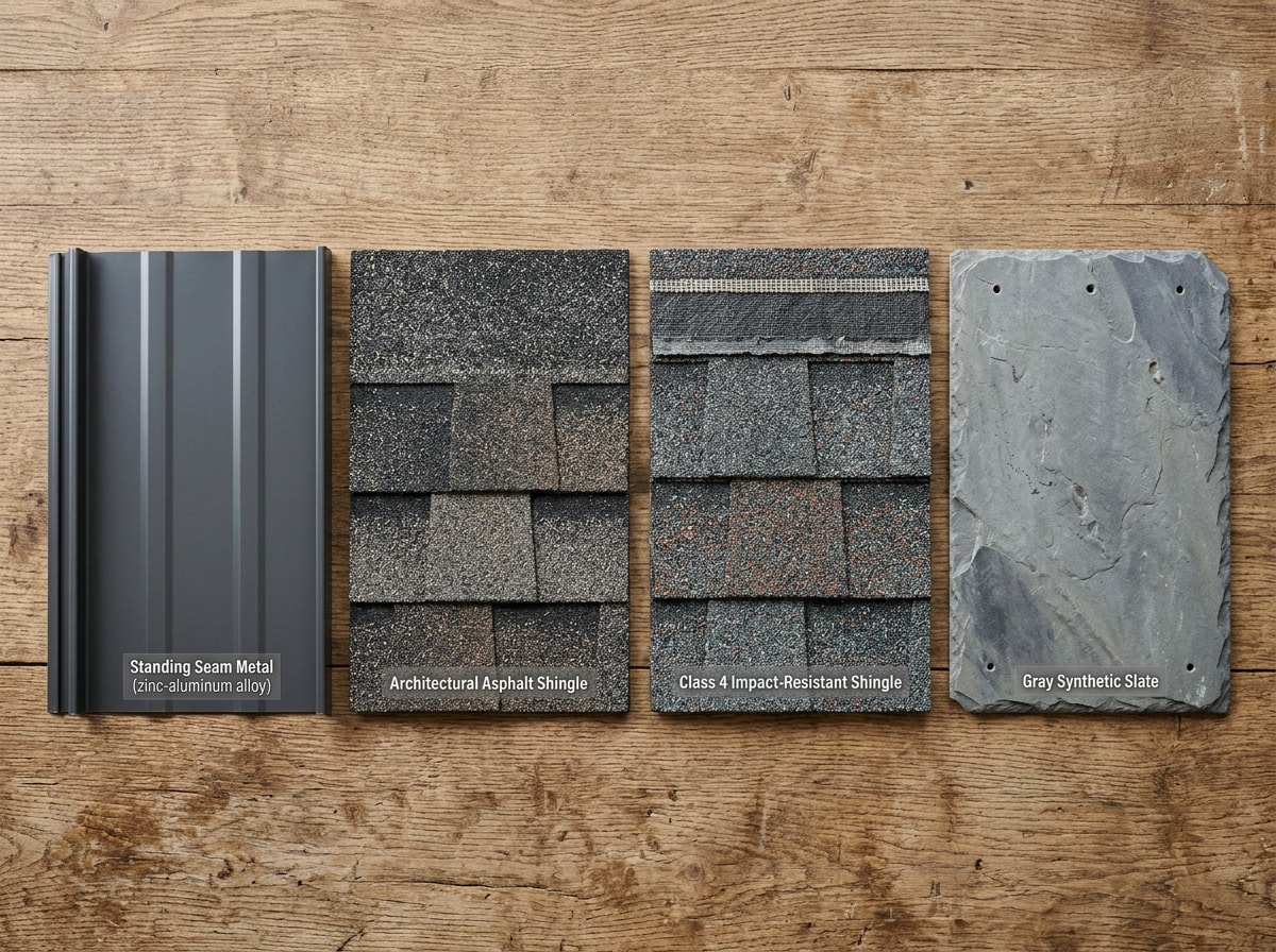 Comparison of durable roofing material samples suited to Midwest weather conditions