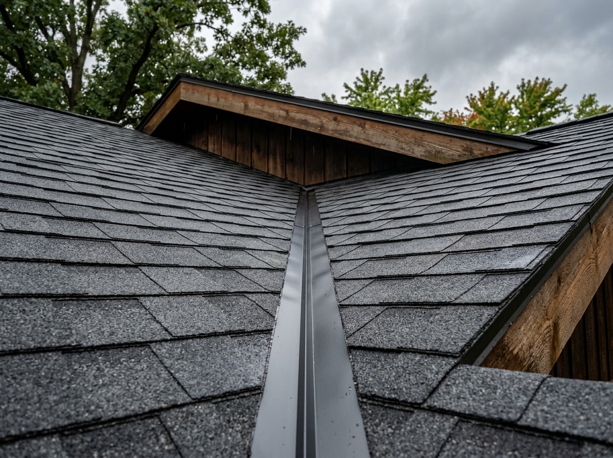 Close-up of a newly installed architectural shingle roof on an Omaha home after storm repair
