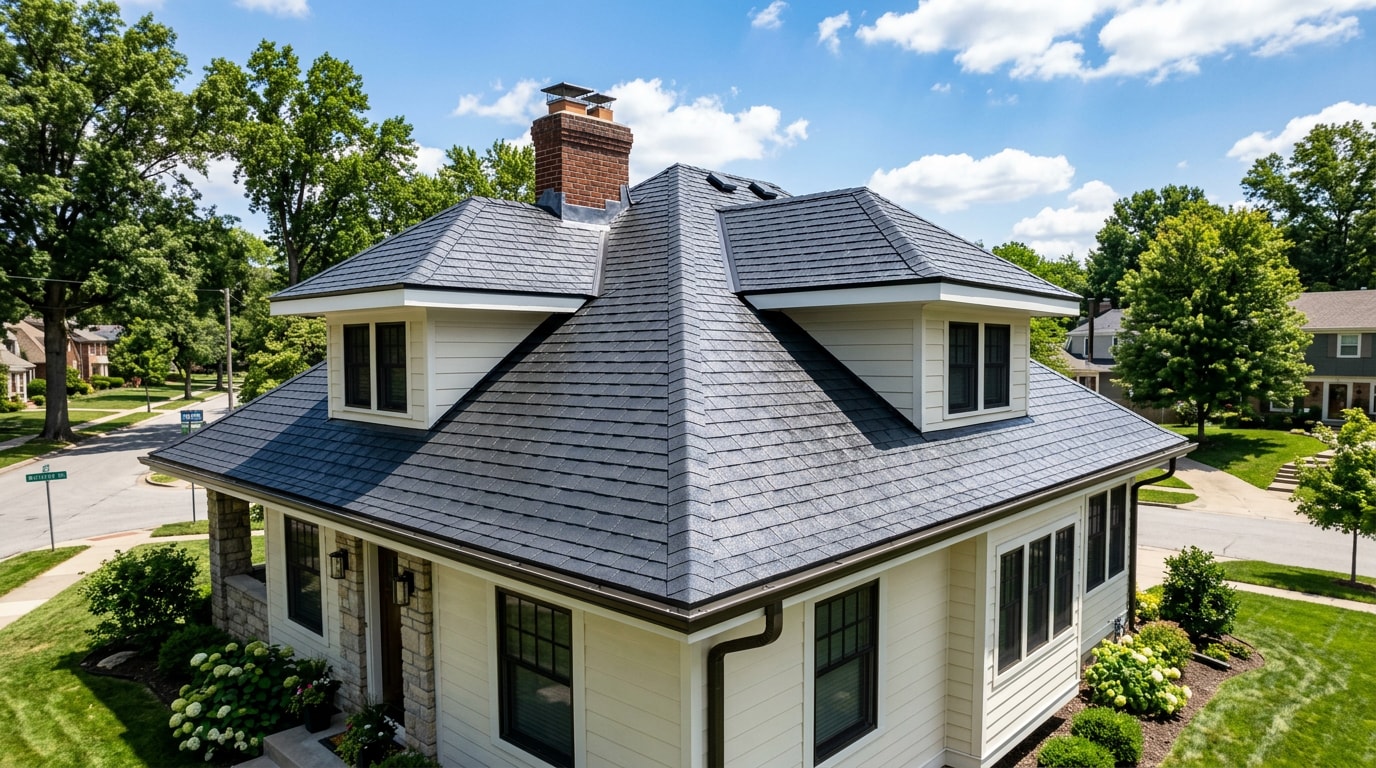 Restored residential roof in Kansas City, MO after a professional roof restoration